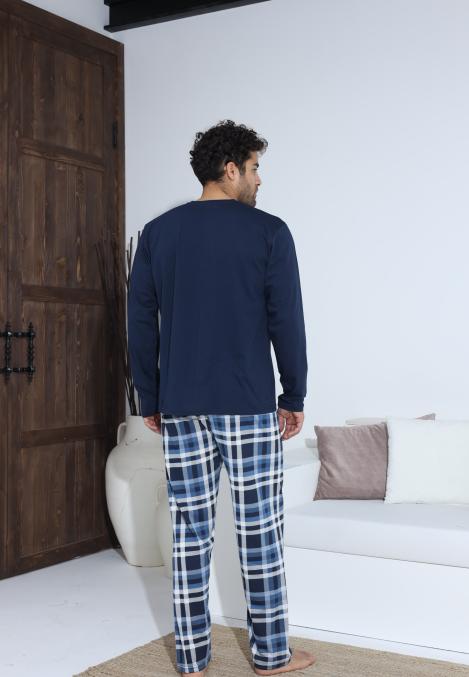 Pijama Barbati ,Maneca si Pantaloni Lungi,Culoare Bleumarin cu Alb,Engros